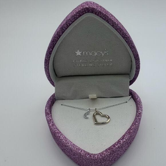 NEW in Gift Box Cubic Zirconia diamond MOON - gold Heart Sterling Silver Chain - Picture 11 of 14